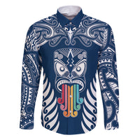 Personalised Kia Kaha Te Reo Maori Family Matching Short Sleeve Bodycon Dress and Hawaiian Shirt Hei Tiki Mix Koru - Navy Blue LT7 Dad's Shirt - Long Sleeve Navy - Polynesian Pride