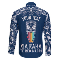 Personalised Kia Kaha Te Reo Maori Family Matching Short Sleeve Bodycon Dress and Hawaiian Shirt Hei Tiki Mix Koru - Navy Blue LT7 - Polynesian Pride