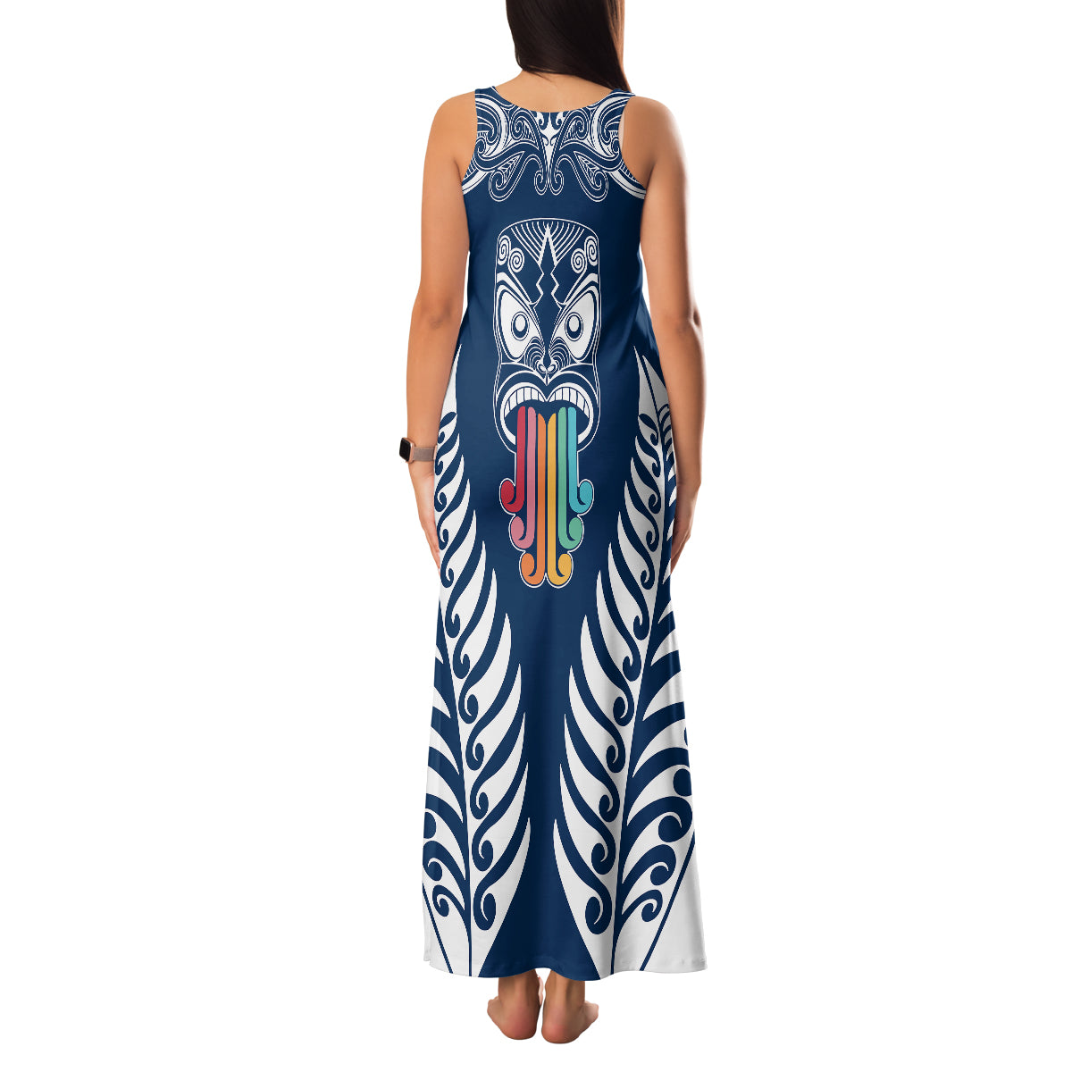 Personalised Kia Kaha Te Reo Maori Family Matching Tank Maxi Dress and Hawaiian Shirt Hei Tiki Mix Koru - Navy Blue LT7 - Polynesian Pride