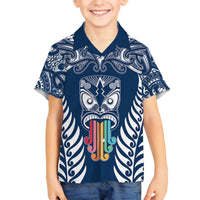 Personalised Kia Kaha Te Reo Maori Family Matching Tank Maxi Dress and Hawaiian Shirt Hei Tiki Mix Koru - Navy Blue LT7 Son's Shirt Navy - Polynesian Pride