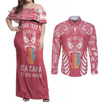 personalised-kia-kaha-te-reo-maori-couples-matching-off-shoulder-maxi-dress-and-long-sleeve-button-shirts-hei-tiki-mix-koru-pink