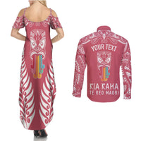 personalised-kia-kaha-te-reo-maori-couples-matching-summer-maxi-dress-and-long-sleeve-button-shirts-hei-tiki-mix-koru-pink