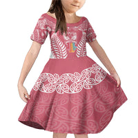 Personalised Kia Kaha Te Reo Maori Family Matching Mermaid Dress and Hawaiian Shirt Hei Tiki Mix Koru - Pink LT7 Daughter's Dress Pink - Polynesian Pride