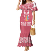 Personalised Kia Kaha Te Reo Maori Family Matching Mermaid Dress and Hawaiian Shirt Hei Tiki Mix Koru - Pink LT7 Mom's Dress Pink - Polynesian Pride