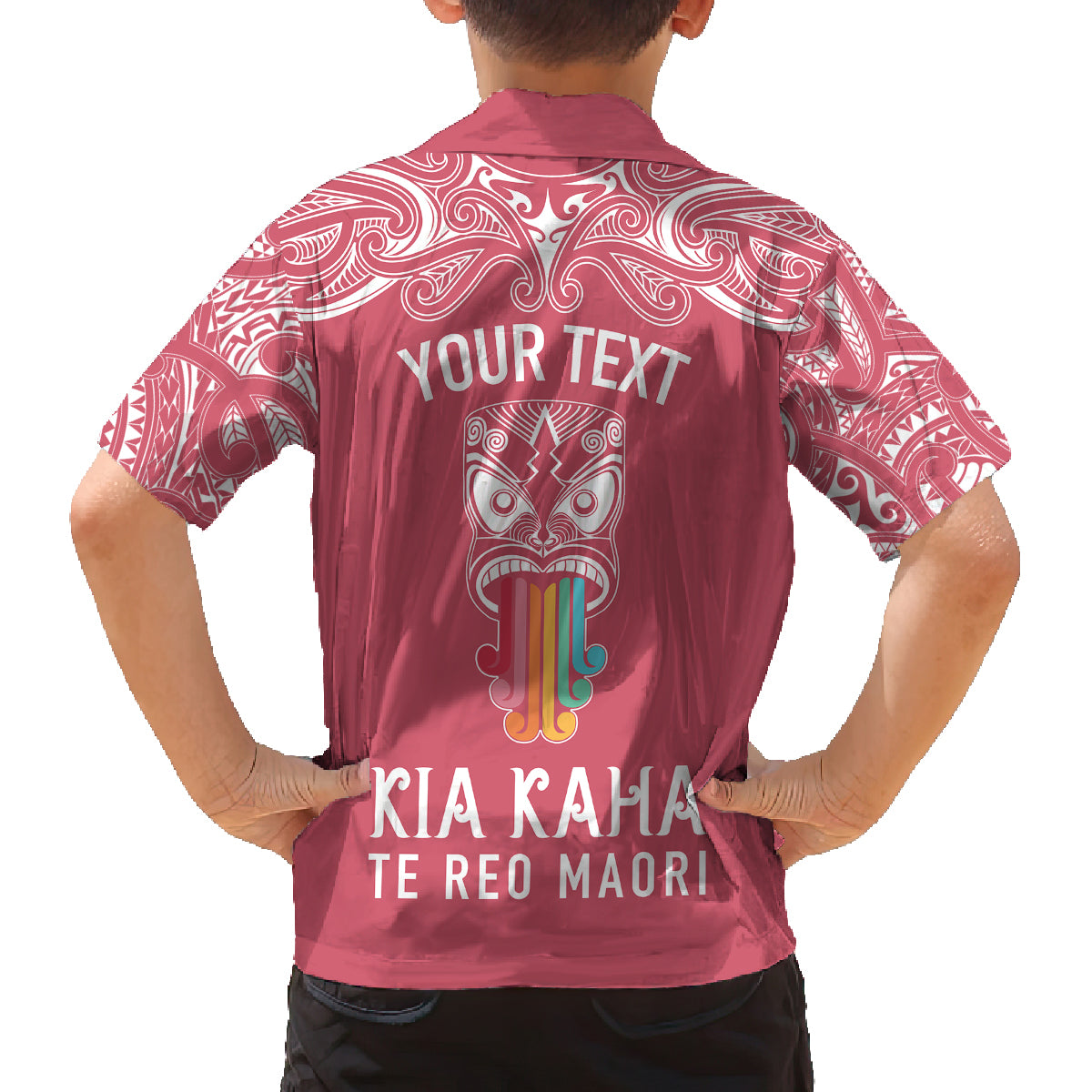 Personalised Kia Kaha Te Reo Maori Family Matching Off Shoulder Long Sleeve Dress and Hawaiian Shirt Hei Tiki Mix Koru - Pink LT7 - Polynesian Pride
