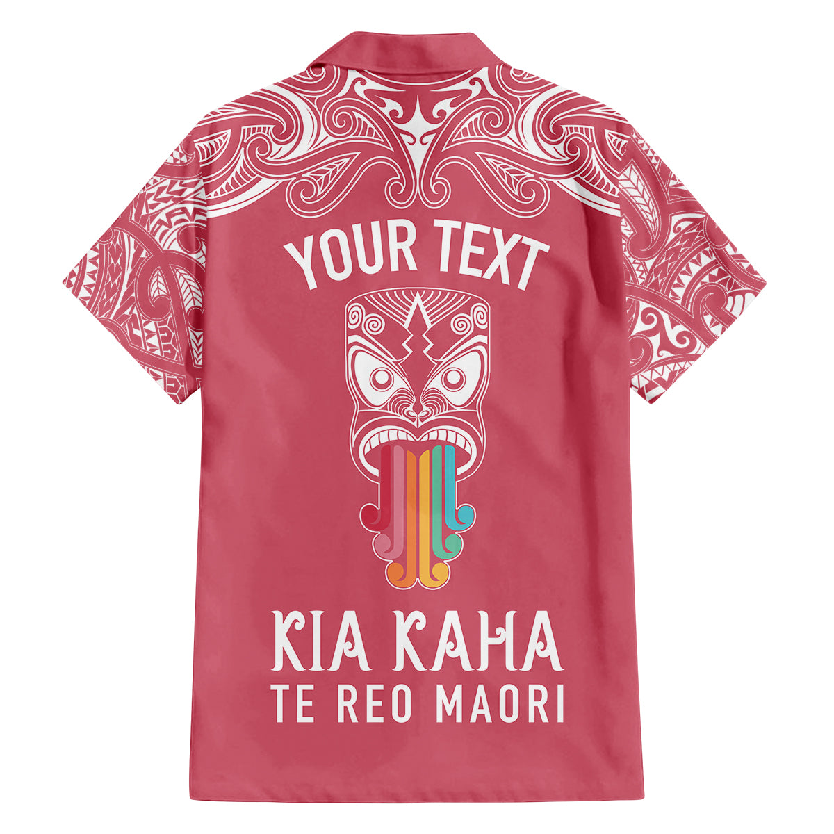 Personalised Kia Kaha Te Reo Maori Family Matching Off Shoulder Short Dress and Hawaiian Shirt Hei Tiki Mix Koru - Pink LT7 - Polynesian Pride