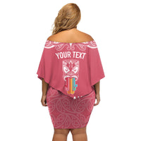 Personalised Kia Kaha Te Reo Maori Family Matching Off Shoulder Short Dress and Hawaiian Shirt Hei Tiki Mix Koru - Pink LT7 - Polynesian Pride