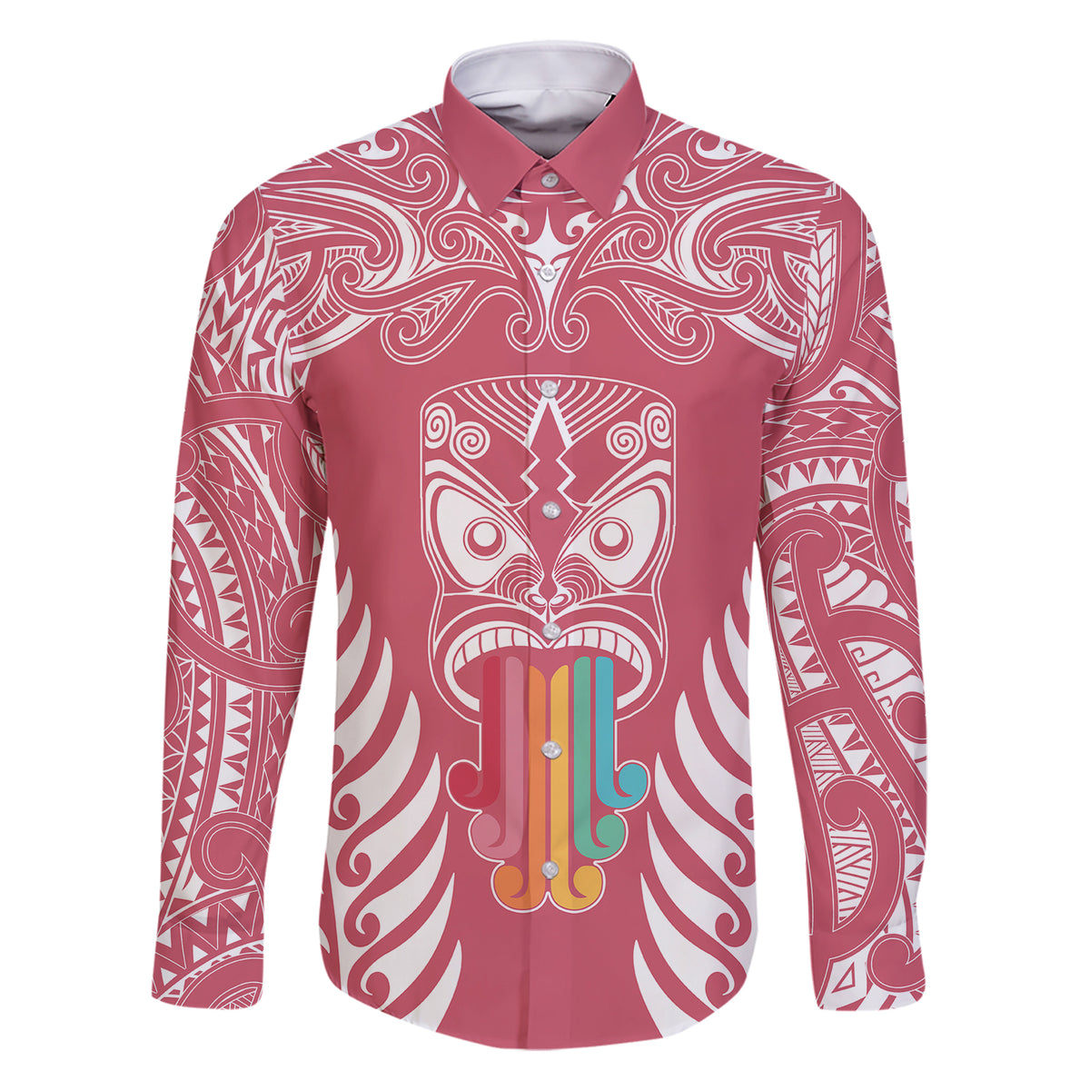 Personalised Kia Kaha Te Reo Maori Family Matching Short Sleeve Bodycon Dress and Hawaiian Shirt Hei Tiki Mix Koru - Pink LT7 Dad's Shirt - Long Sleeve Pink - Polynesian Pride