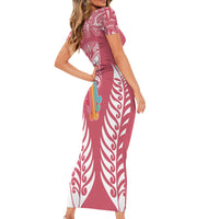Personalised Kia Kaha Te Reo Maori Family Matching Short Sleeve Bodycon Dress and Hawaiian Shirt Hei Tiki Mix Koru - Pink LT7 - Polynesian Pride