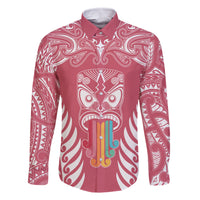 Personalised Kia Kaha Te Reo Maori Family Matching Summer Maxi Dress and Hawaiian Shirt Hei Tiki Mix Koru - Pink LT7 Dad's Shirt - Long Sleeve Pink - Polynesian Pride