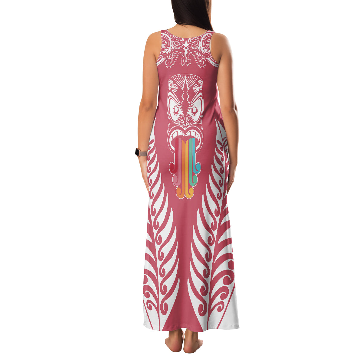 Personalised Kia Kaha Te Reo Maori Family Matching Tank Maxi Dress and Hawaiian Shirt Hei Tiki Mix Koru - Pink LT7 - Polynesian Pride