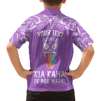 Personalised Kia Kaha Te Reo Maori Family Matching Long Sleeve Bodycon Dress and Hawaiian Shirt Hei Tiki Mix Koru - Purple LT7 - Polynesian Pride