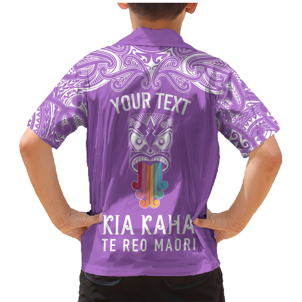 Personalised Kia Kaha Te Reo Maori Family Matching Mermaid Dress and Hawaiian Shirt Hei Tiki Mix Koru - Purple LT7 - Polynesian Pride
