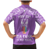 Personalised Kia Kaha Te Reo Maori Family Matching Mermaid Dress and Hawaiian Shirt Hei Tiki Mix Koru - Purple LT7 - Polynesian Pride