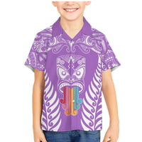 Personalised Kia Kaha Te Reo Maori Family Matching Mermaid Dress and Hawaiian Shirt Hei Tiki Mix Koru - Purple LT7 Son's Shirt Purple - Polynesian Pride