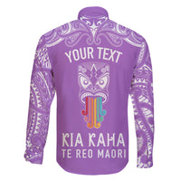 Personalised Kia Kaha Te Reo Maori Family Matching Off Shoulder Long Sleeve Dress and Hawaiian Shirt Hei Tiki Mix Koru - Purple LT7 - Polynesian Pride