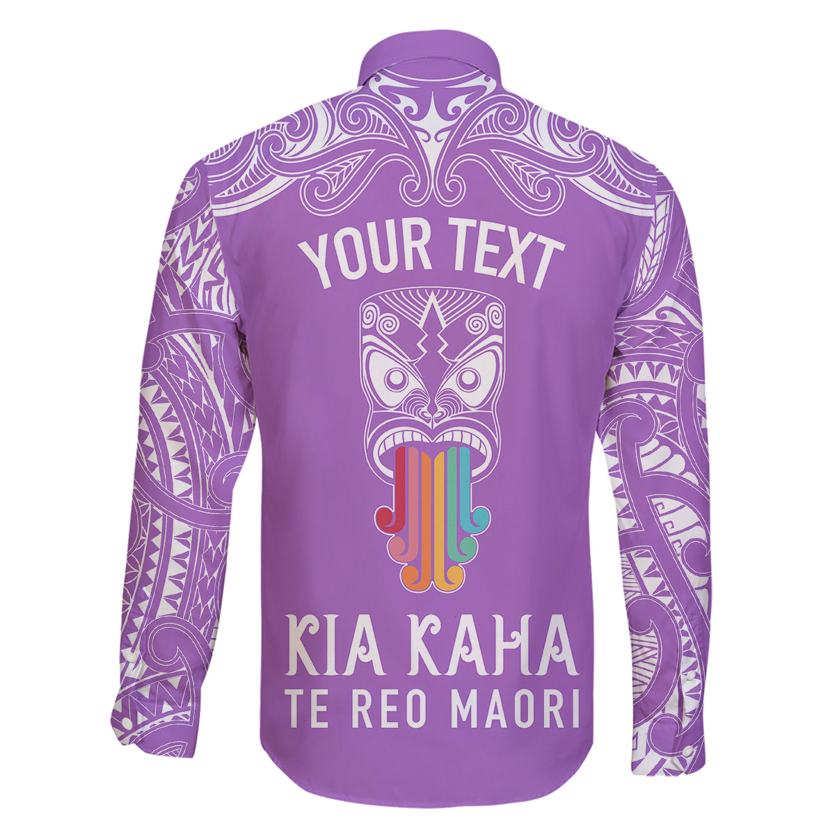 Personalised Kia Kaha Te Reo Maori Family Matching Off Shoulder Short Dress and Hawaiian Shirt Hei Tiki Mix Koru - Purple LT7 - Polynesian Pride