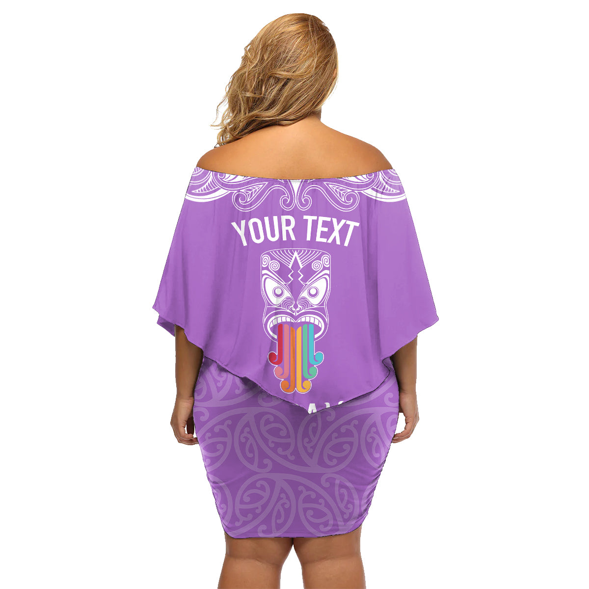 Personalised Kia Kaha Te Reo Maori Family Matching Off Shoulder Short Dress and Hawaiian Shirt Hei Tiki Mix Koru - Purple LT7 - Polynesian Pride