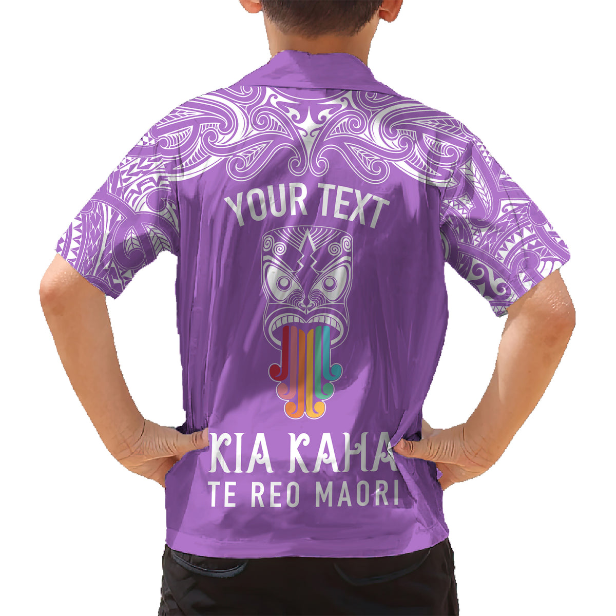 Personalised Kia Kaha Te Reo Maori Family Matching Short Sleeve Bodycon Dress and Hawaiian Shirt Hei Tiki Mix Koru - Purple LT7 - Polynesian Pride