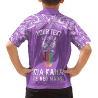 Personalised Kia Kaha Te Reo Maori Family Matching Short Sleeve Bodycon Dress and Hawaiian Shirt Hei Tiki Mix Koru - Purple LT7 - Polynesian Pride