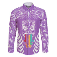 Personalised Kia Kaha Te Reo Maori Family Matching Short Sleeve Bodycon Dress and Hawaiian Shirt Hei Tiki Mix Koru - Purple LT7 Dad's Shirt - Long Sleeve Purple - Polynesian Pride