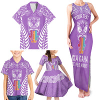 Personalised Kia Kaha Te Reo Maori Family Matching Tank Maxi Dress and Hawaiian Shirt Hei Tiki Mix Koru - Purple LT7 - Polynesian Pride
