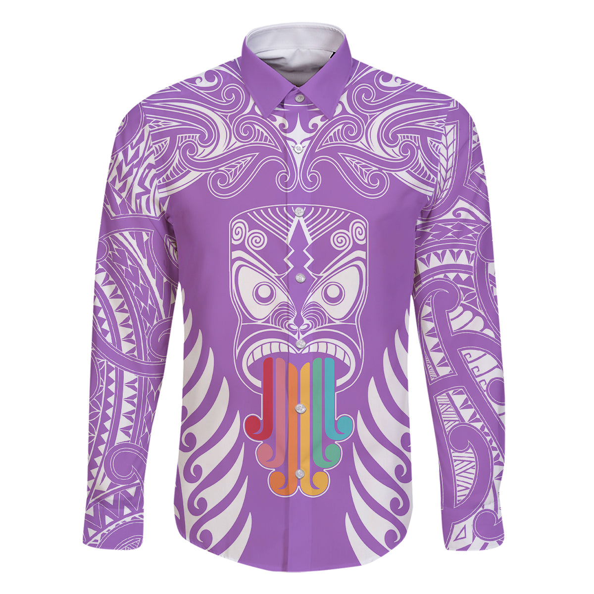 Personalised Kia Kaha Te Reo Maori Family Matching Tank Maxi Dress and Hawaiian Shirt Hei Tiki Mix Koru - Purple LT7 Dad's Shirt - Long Sleeve Purple - Polynesian Pride