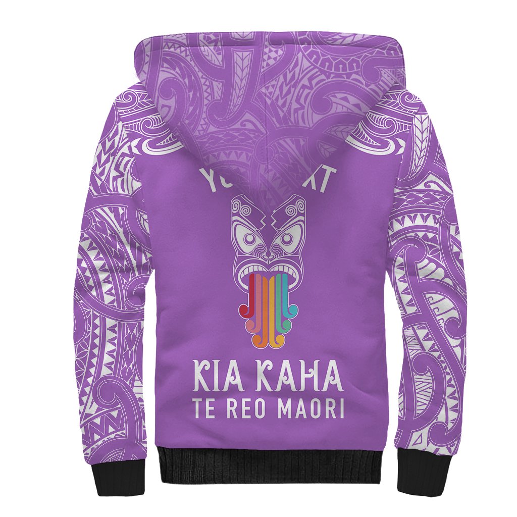 Personalised Kia Kaha Te Reo Maori Sherpa Hoodie Hei Tiki Mix Koru - Purple LT7 - Polynesian Pride
