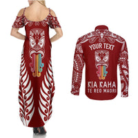 personalised-kia-kaha-te-reo-maori-couples-matching-summer-maxi-dress-and-long-sleeve-button-shirts-hei-tiki-mix-koru-red