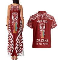 Personalised Kia Kaha Te Reo Maori Couples Matching Tank Maxi Dress and Hawaiian Shirt Hei Tiki Mix Koru - Red LT7 - Polynesian Pride