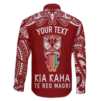 Personalised Kia Kaha Te Reo Maori Family Matching Long Sleeve Bodycon Dress and Hawaiian Shirt Hei Tiki Mix Koru - Red LT7 - Polynesian Pride