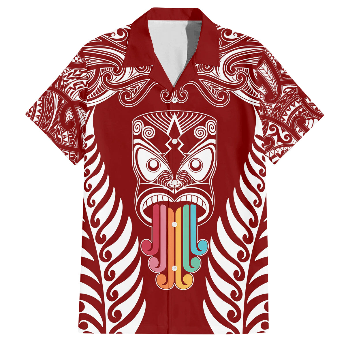 Personalised Kia Kaha Te Reo Maori Family Matching Off Shoulder Maxi Dress and Hawaiian Shirt Hei Tiki Mix Koru - Red LT7 Mom's Dress Red - Polynesian Pride