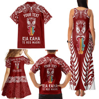 Personalised Kia Kaha Te Reo Maori Family Matching Tank Maxi Dress and Hawaiian Shirt Hei Tiki Mix Koru - Red LT7 - Polynesian Pride
