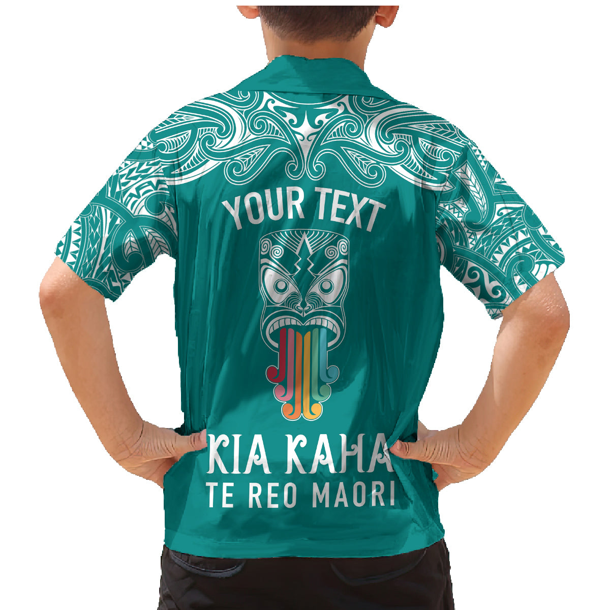 Personalised Kia Kaha Te Reo Maori Family Matching Mermaid Dress and Hawaiian Shirt Hei Tiki Mix Koru - Teal LT7 - Polynesian Pride