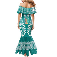 Personalised Kia Kaha Te Reo Maori Family Matching Mermaid Dress and Hawaiian Shirt Hei Tiki Mix Koru - Teal LT7 - Polynesian Pride