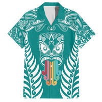 Personalised Kia Kaha Te Reo Maori Family Matching Off Shoulder Maxi Dress and Hawaiian Shirt Hei Tiki Mix Koru - Teal LT7 Mom's Dress Teal - Polynesian Pride