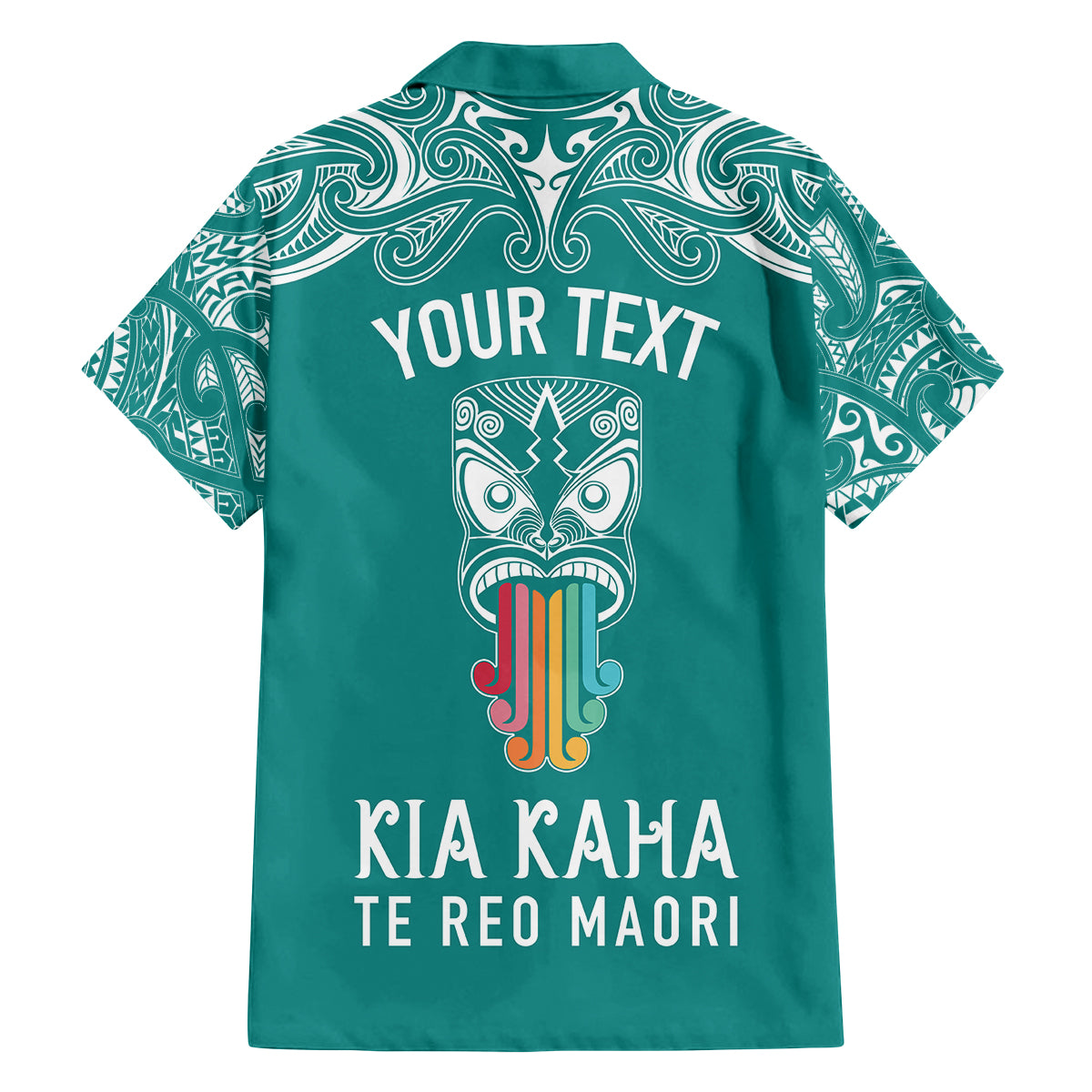 Personalised Kia Kaha Te Reo Maori Family Matching Off Shoulder Short Dress and Hawaiian Shirt Hei Tiki Mix Koru - Teal LT7 - Polynesian Pride