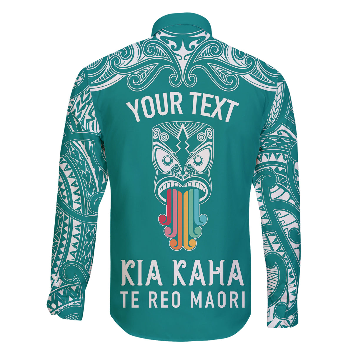Personalised Kia Kaha Te Reo Maori Family Matching Puletasi Dress and Hawaiian Shirt Hei Tiki Mix Koru - Teal LT7 - Polynesian Pride