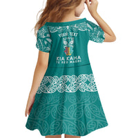 Personalised Kia Kaha Te Reo Maori Family Matching Short Sleeve Bodycon Dress and Hawaiian Shirt Hei Tiki Mix Koru - Teal LT7 - Polynesian Pride