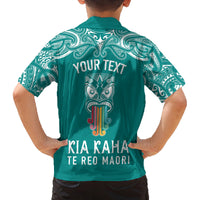 Personalised Kia Kaha Te Reo Maori Family Matching Summer Maxi Dress and Hawaiian Shirt Hei Tiki Mix Koru - Teal LT7 - Polynesian Pride