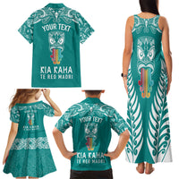 Personalised Kia Kaha Te Reo Maori Family Matching Tank Maxi Dress and Hawaiian Shirt Hei Tiki Mix Koru - Teal LT7 - Polynesian Pride