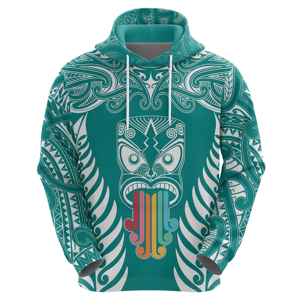 Personalised Kia Kaha Te Reo Maori Hoodie Hei Tiki Mix Koru - Teal LT7 - Polynesian Pride