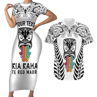 Personalised Kia Kaha Te Reo Maori Couples Matching Short Sleeve Bodycon Dress and Hawaiian Shirt Hei Tiki Mix Koru - White LT7 White - Polynesian Pride