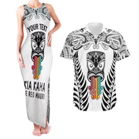 Personalised Kia Kaha Te Reo Maori Couples Matching Tank Maxi Dress and Hawaiian Shirt Hei Tiki Mix Koru - White LT7 White - Polynesian Pride