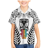 Personalised Kia Kaha Te Reo Maori Family Matching Mermaid Dress and Hawaiian Shirt Hei Tiki Mix Koru - White LT7 Son's Shirt White - Polynesian Pride