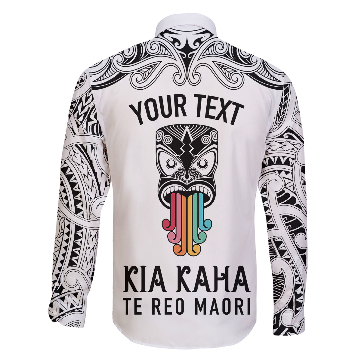 Personalised Kia Kaha Te Reo Maori Family Matching Off Shoulder Long Sleeve Dress and Hawaiian Shirt Hei Tiki Mix Koru - White LT7 - Polynesian Pride