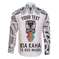 Personalised Kia Kaha Te Reo Maori Family Matching Off Shoulder Long Sleeve Dress and Hawaiian Shirt Hei Tiki Mix Koru - White LT7 - Polynesian Pride