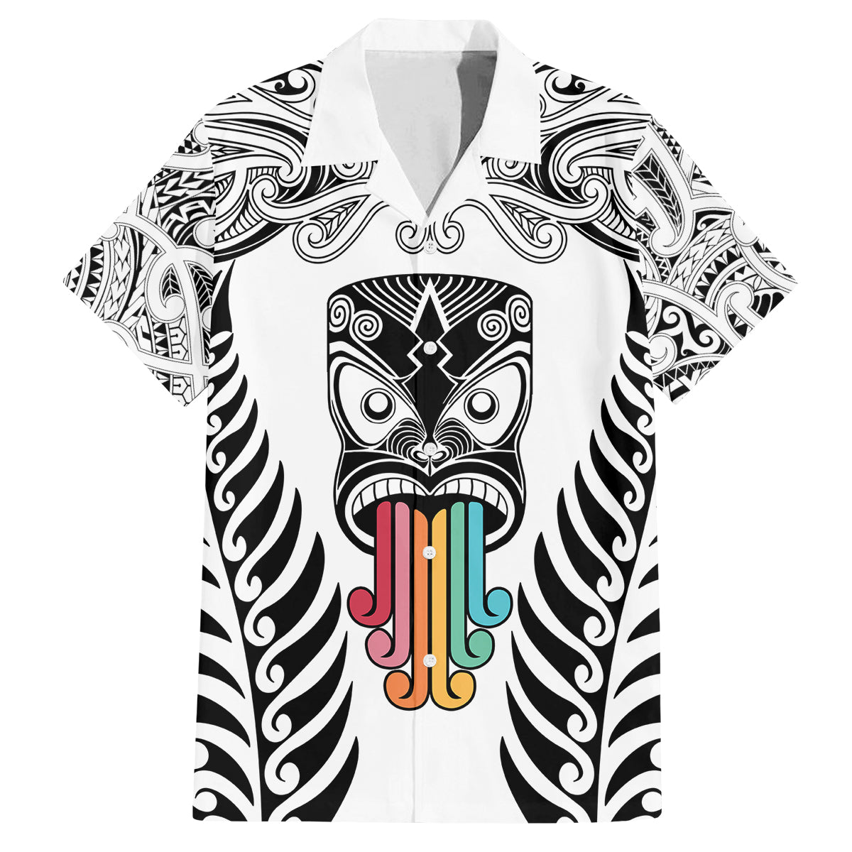 Personalised Kia Kaha Te Reo Maori Family Matching Off Shoulder Short Dress and Hawaiian Shirt Hei Tiki Mix Koru - White LT7 Dad's Shirt - Short Sleeve White - Polynesian Pride