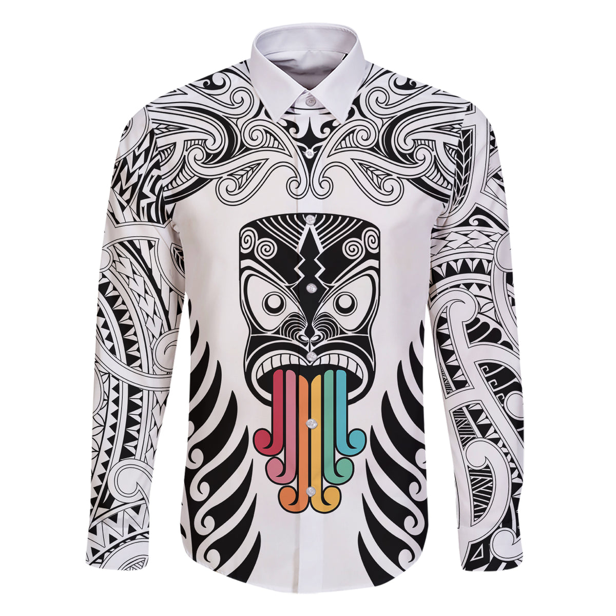 Personalised Kia Kaha Te Reo Maori Family Matching Short Sleeve Bodycon Dress and Hawaiian Shirt Hei Tiki Mix Koru - White LT7 Dad's Shirt - Long Sleeve White - Polynesian Pride