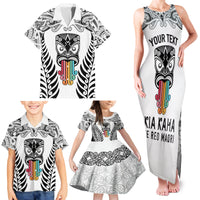 Personalised Kia Kaha Te Reo Maori Family Matching Tank Maxi Dress and Hawaiian Shirt Hei Tiki Mix Koru - White LT7 - Polynesian Pride